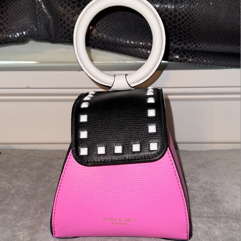 Henri Bendel Pink, Black, and White Pyramid Mini Stud Bag